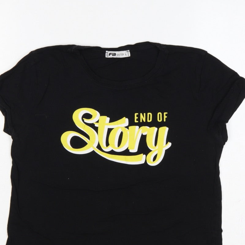 FB Sister Women Black L End Of Story Slogan Slim Fit T-Shirt