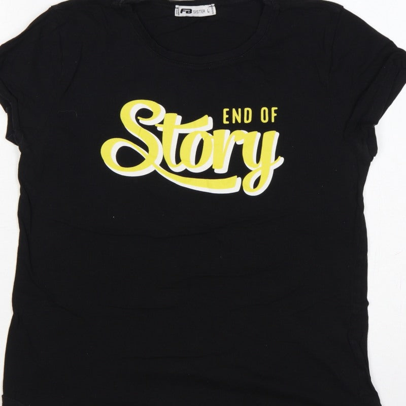 FB Sister Women Black L End Of Story Slogan Slim Fit T-Shirt