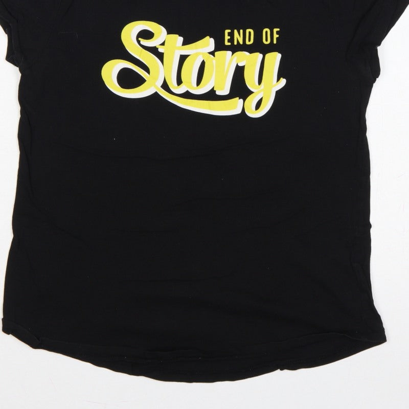 FB Sister Women Black L End Of Story Slogan Slim Fit T-Shirt