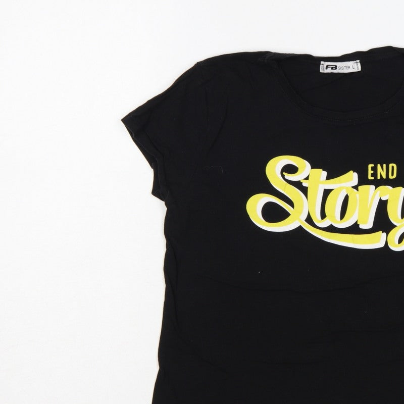 FB Sister Women Black L End Of Story Slogan Slim Fit T-Shirt