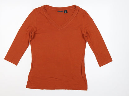 Tahari Women’s Orange UK L V-Neck 3/4 Sleeve Stretch Jersey Top