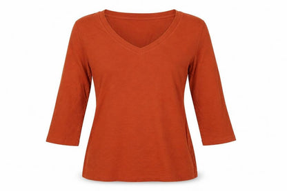 Tahari Women’s Orange UK L V-Neck 3/4 Sleeve Stretch Jersey Top