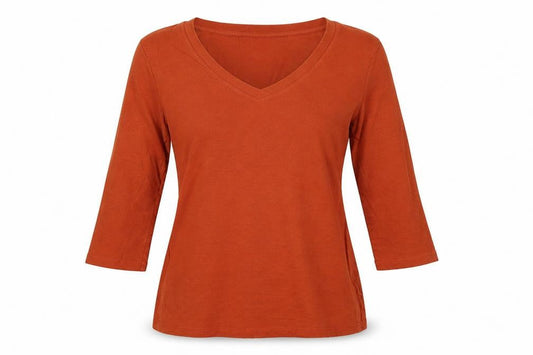Tahari Women’s Orange UK L V-Neck 3/4 Sleeve Stretch Jersey Top