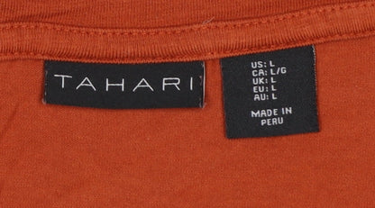 Tahari Women’s Orange UK L V-Neck 3/4 Sleeve Stretch Jersey Top