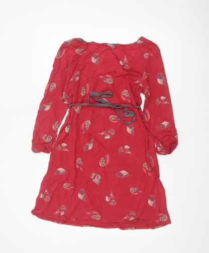 Little Stuff Women Red Owl Print Fit & Flare Dress UK 10 Cotton