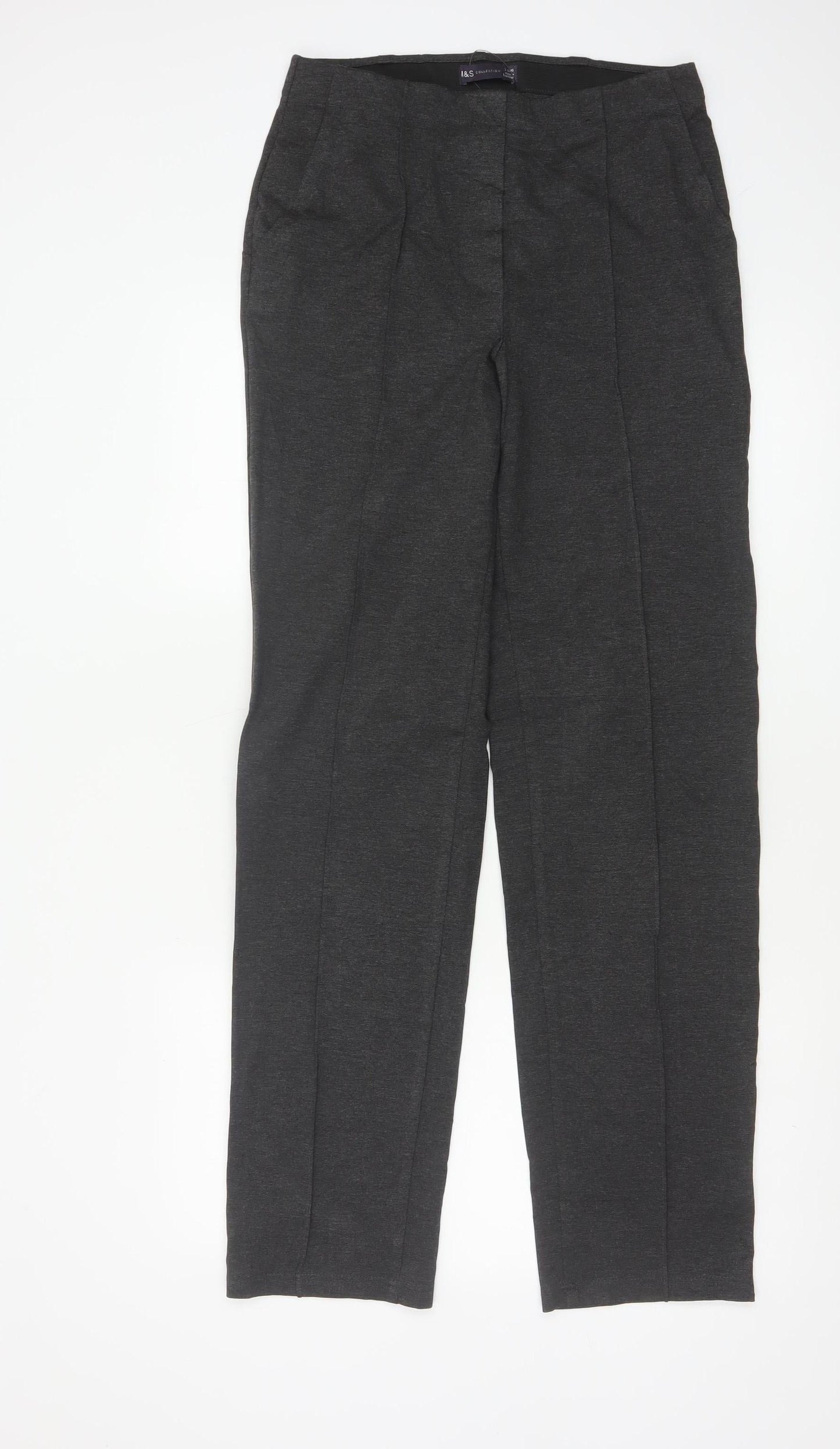 Marks and Spencer Women Grey Size 10 Long Straight Stretch Dress Trousers