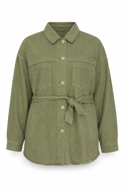 Zara Women Green S Military Belted Cotton Twill Jacket