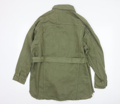 Zara Women Green S Military Belted Cotton Twill Jacket