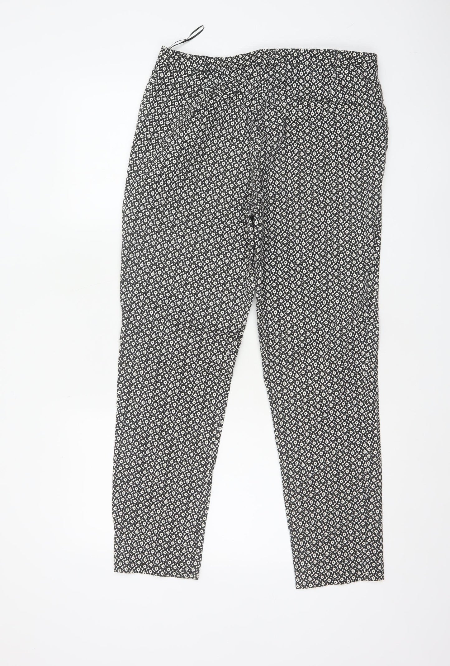 Oasis Women’s Black White Floral Cotton Stretch Straight Trousers UK 12