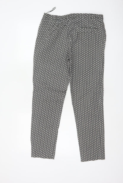 Oasis Women’s Black White Floral Cotton Stretch Straight Trousers UK 12
