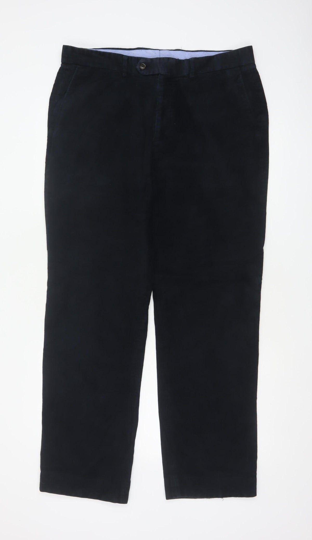 Gurteen Men’s Black 36R Cotton Flat Front Smart Trousers