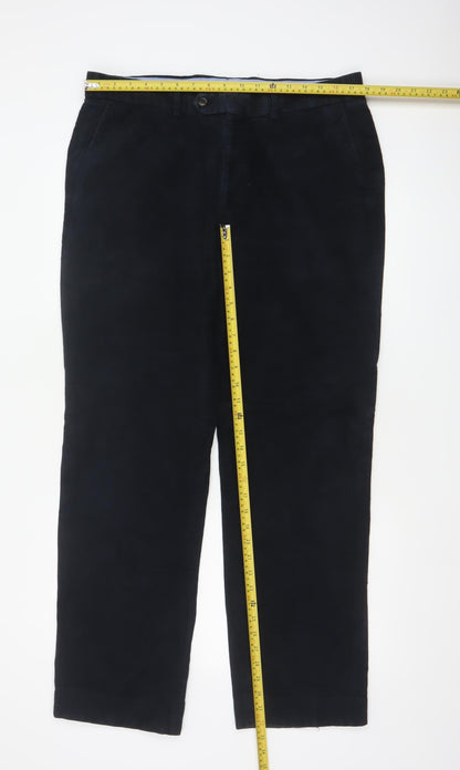 Gurteen Men’s Black 36R Cotton Flat Front Smart Trousers