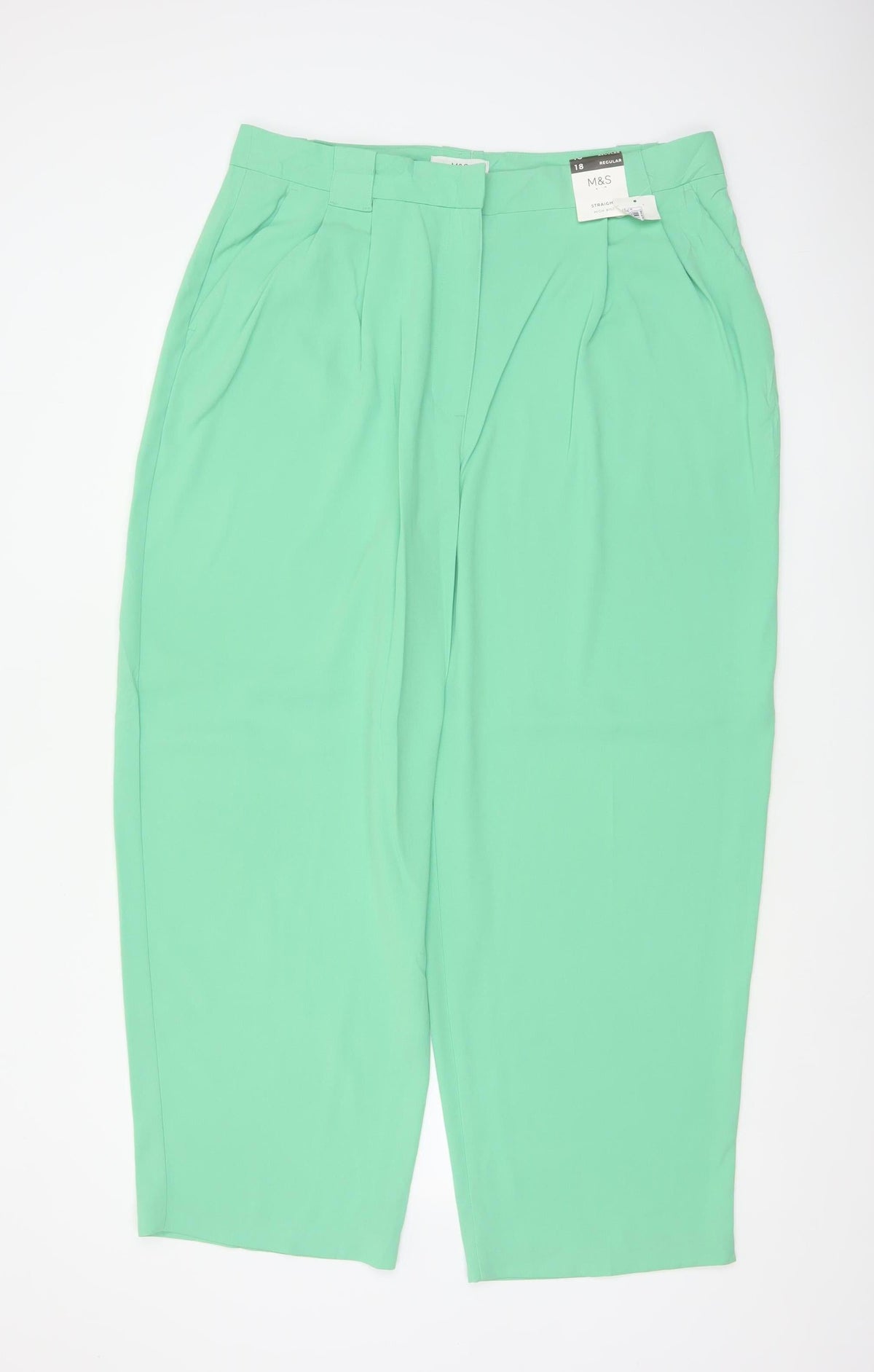 Marks & Spencer Women Green Size 18 Regular Pleated Tapered Dress Trousers
