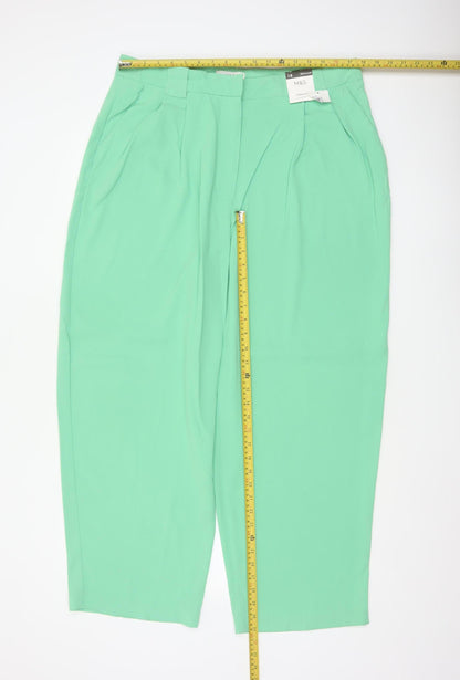 Marks & Spencer Women Green Size 18 Regular Pleated Tapered Dress Trousers