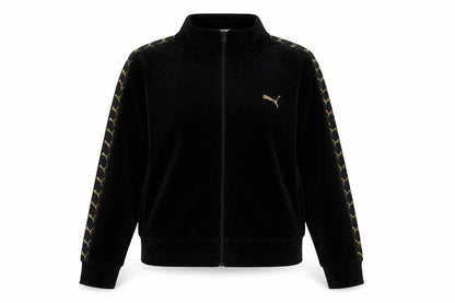 Puma Women’s Black S Velour Logo Tape Full Zip Cropped Jacket