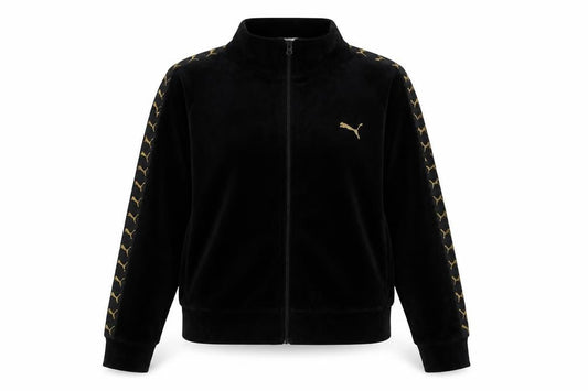 Puma Women’s Black S Velour Logo Tape Full Zip Cropped Jacket