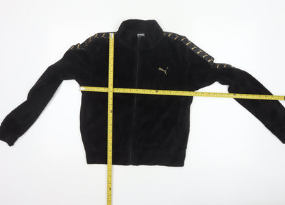Puma Women’s Black S Velour Logo Tape Full Zip Cropped Jacket