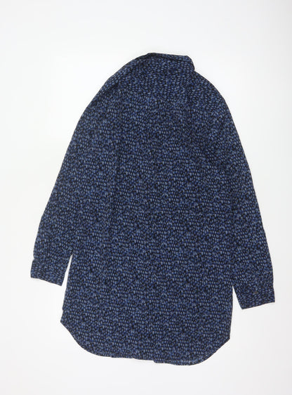 Forever 21 Women Blue Animal Print Long Sleeve Tunic Shirt S