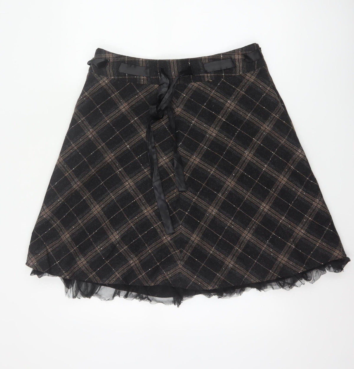 VILA Clothes Women’s Black Plaid Wool Blend Flare Skirt Size L