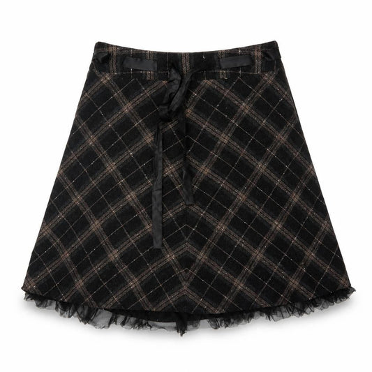 Vila Clothes Women’s Black Plaid Wool Blend Flare Skirt Size L