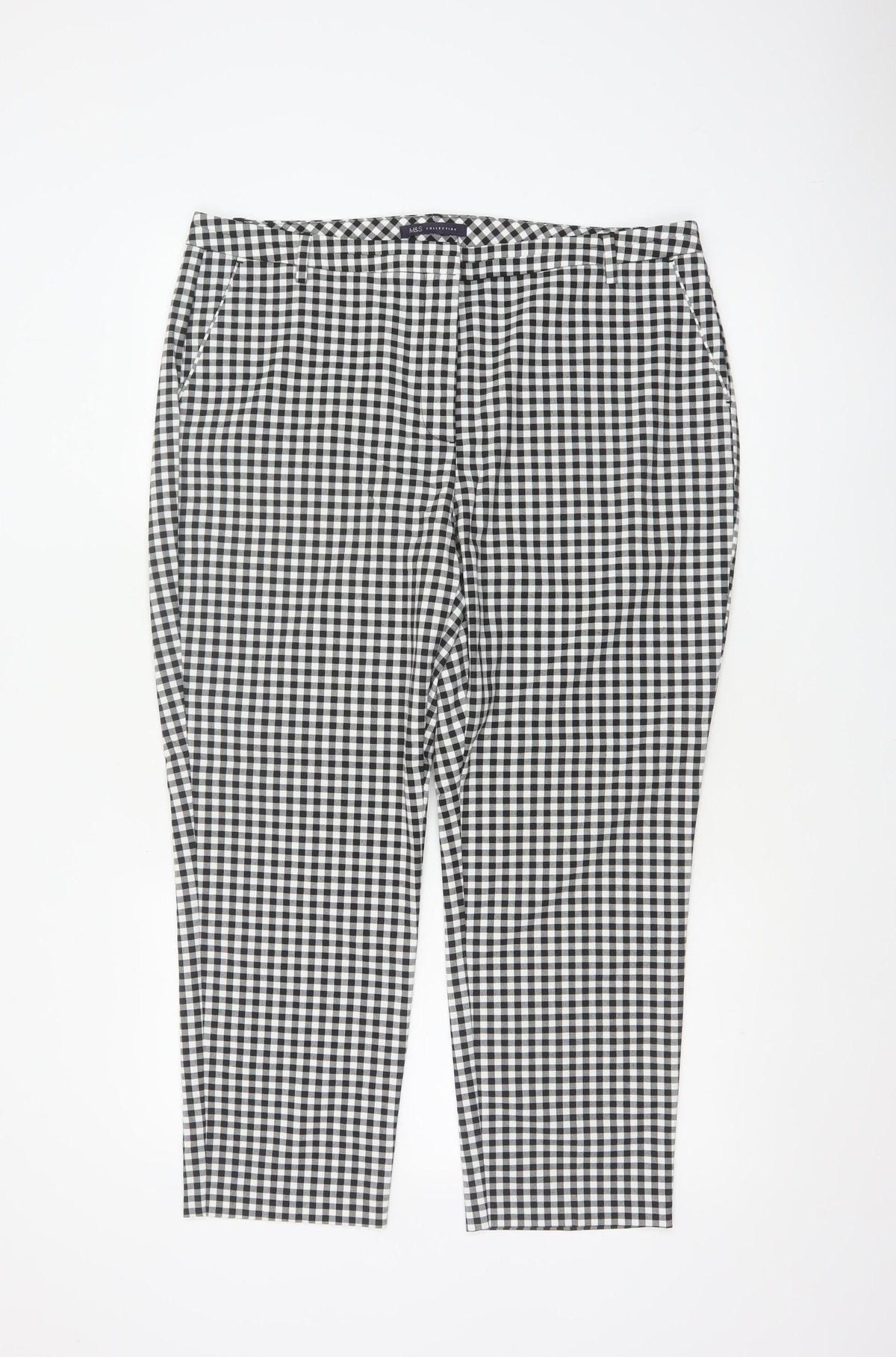 Marks & Spencer Women's Black White Gingham Tapered Trousers UK 16