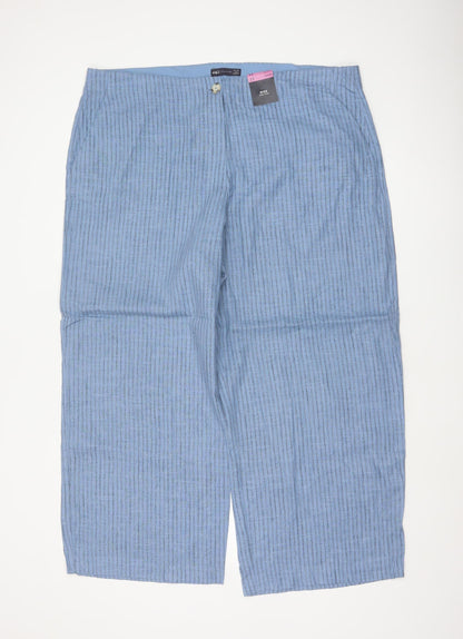 Marks & Spencer Women’s Blue Striped Wide Leg High Rise Linen Trousers UK 22 Short