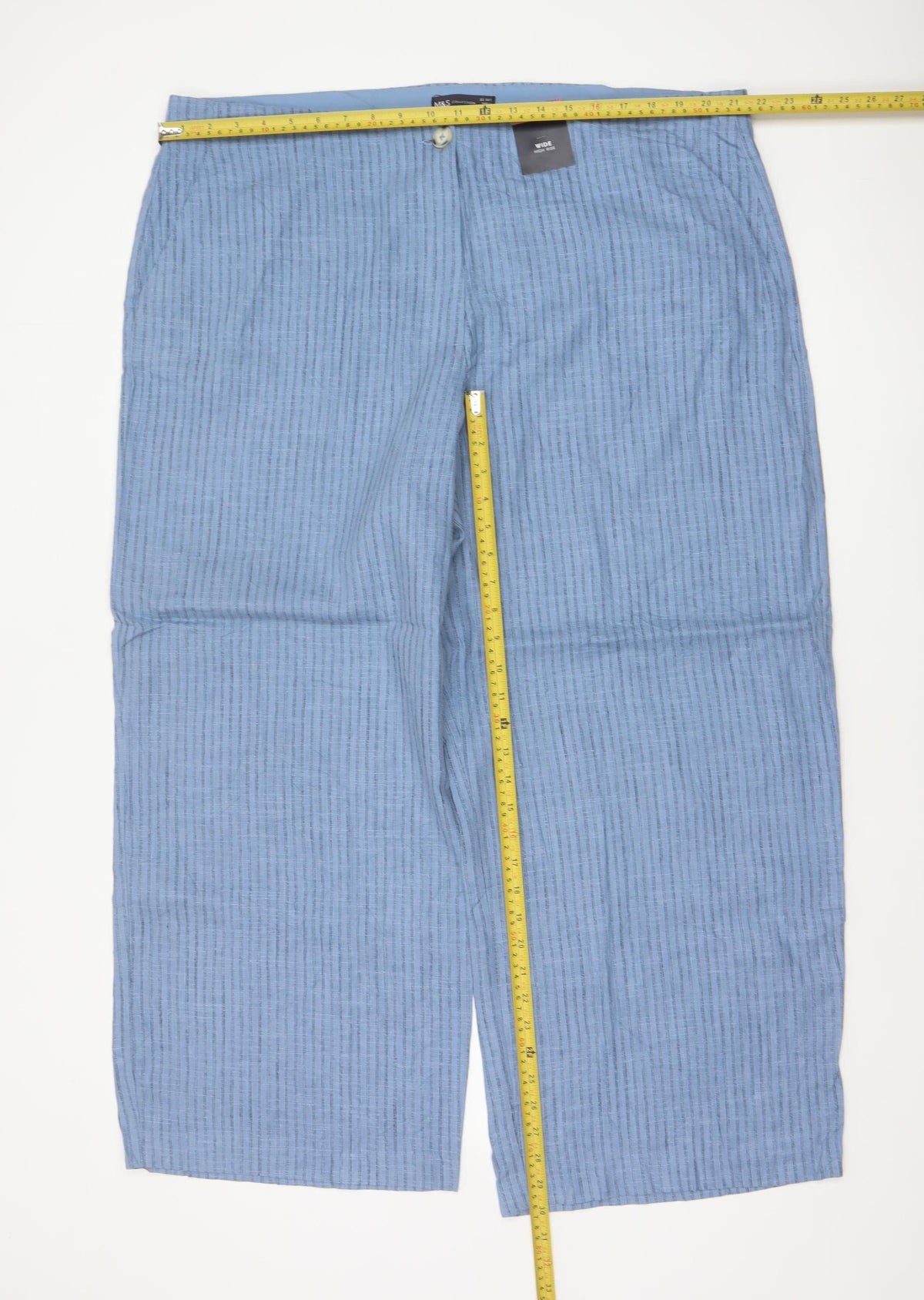 Marks & Spencer Women’s Blue Striped Wide Leg High Rise Linen Trousers UK 22 Short