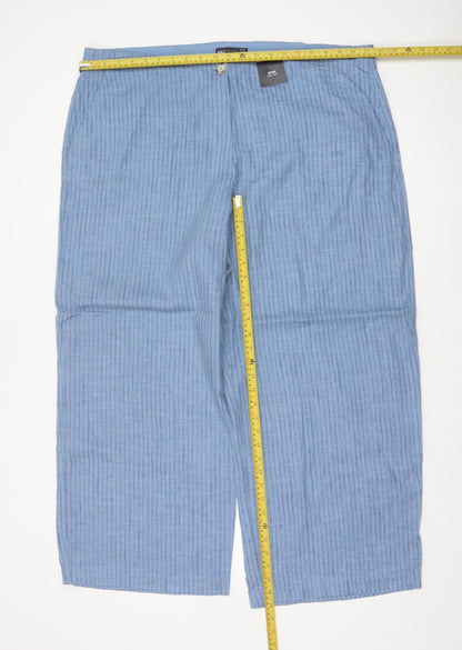 Marks & Spencer Women’s Blue Striped Wide Leg High Rise Linen Trousers UK 22 Short