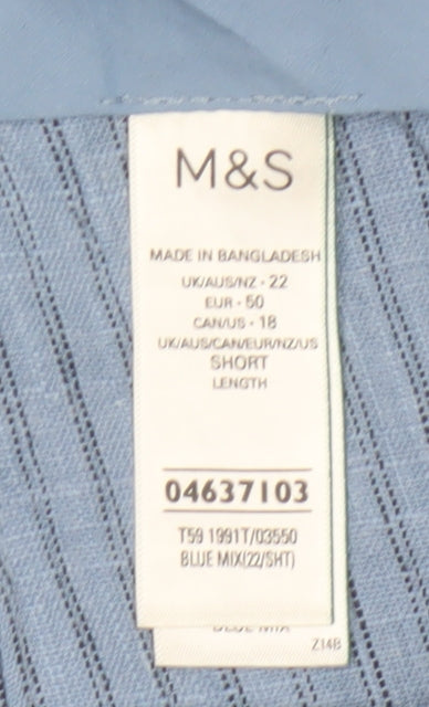 Marks & Spencer Women’s Blue Striped Wide Leg High Rise Linen Trousers UK 22 Short