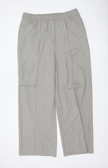 Marks and Spencer Women Beige Check Wide-Leg Trousers UK 18 Long