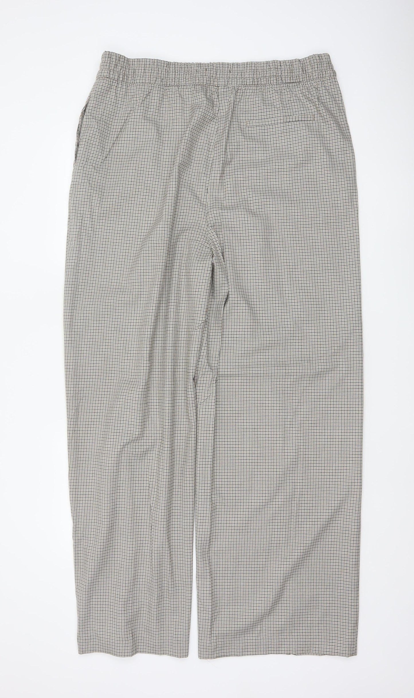 Marks and Spencer Women Beige Check Wide-Leg Trousers UK 18 Long