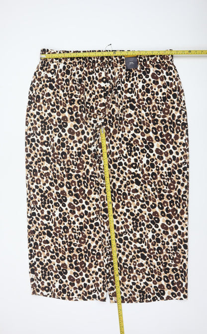 Marks & Spencer Women's Brown Leopard Print Size 24 Wide-Leg Trousers