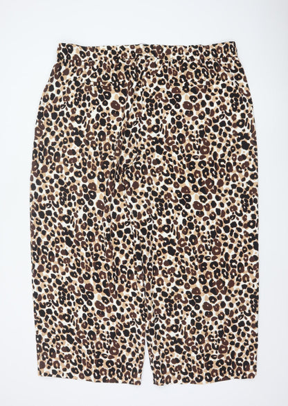 Marks & Spencer Women's Brown Leopard Print Size 24 Wide-Leg Trousers
