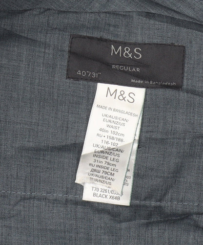 M&S Men’s Black 40in Regular Straight Leg Dress Trousers 31in