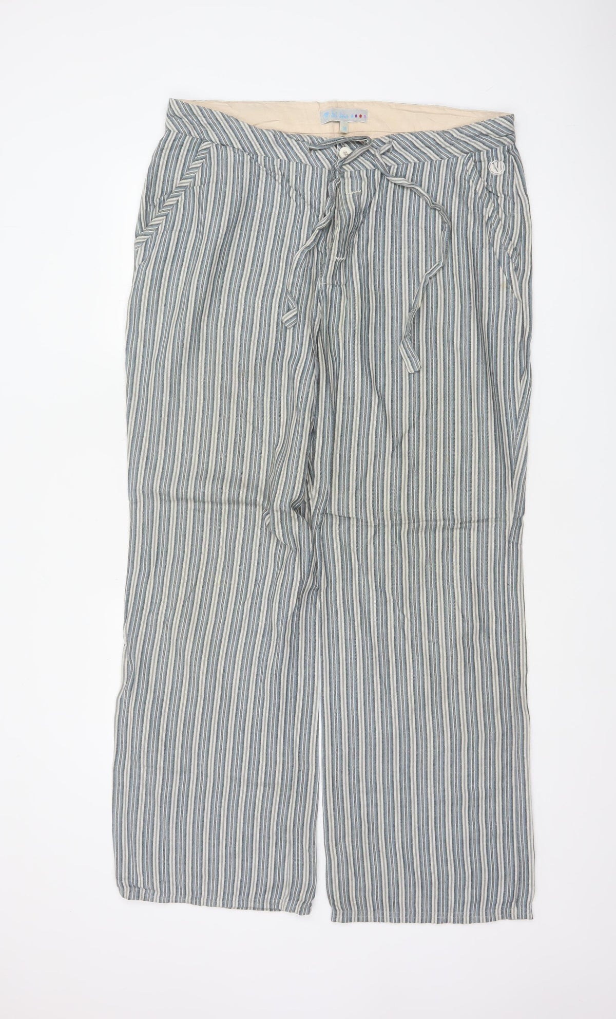 Fit Five Men’s Blue Stripe Cotton Drawstring Wide-Leg Trousers 36