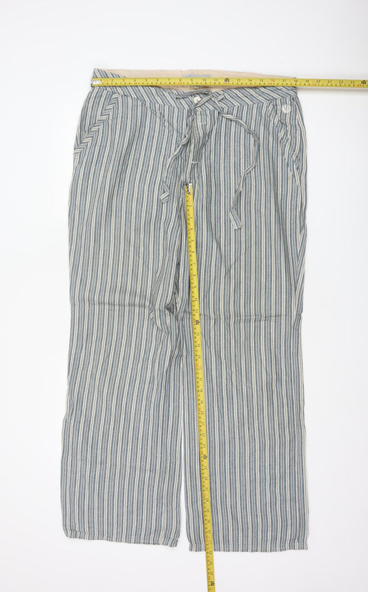 Fit Five Men’s Blue Stripe Cotton Drawstring Wide-Leg Trousers 36