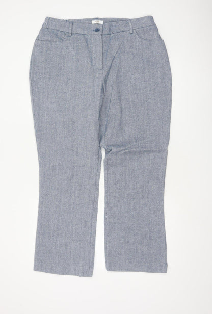 Cotton Traders Women Blue Herringbone Wool Blend Tailored Trousers UK 16