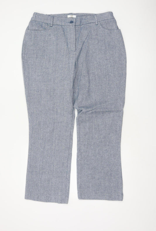 Cotton Traders Women Blue Herringbone Wool Blend Tailored Trousers UK 16