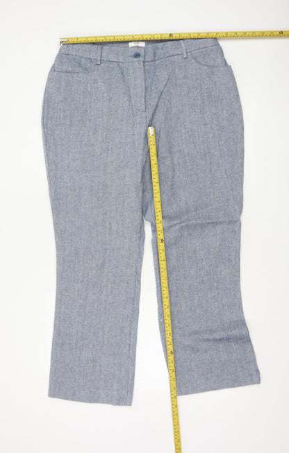 Cotton Traders Women Blue Herringbone Wool Blend Tailored Trousers UK 16