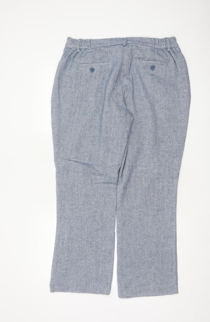 Cotton Traders Women Blue Herringbone Wool Blend Tailored Trousers UK 16