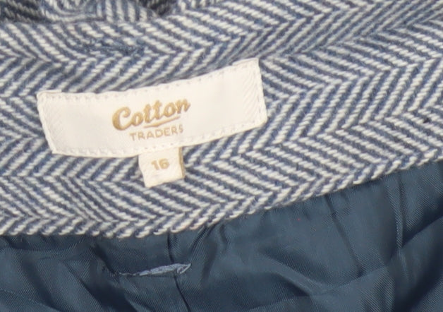 Cotton Traders Women Blue Herringbone Wool Blend Tailored Trousers UK 16