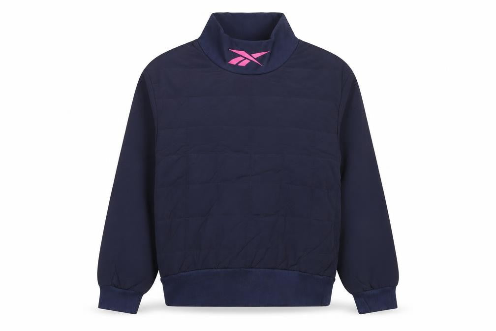 Reebok Women Navy Pink Logo High Neck Pullover Sweatshirt UK 8-10 S