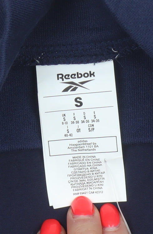 Reebok Women Navy Pink Logo High Neck Pullover Sweatshirt UK 8-10 S