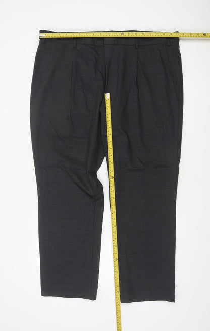Marks & Spencer Men Grey 42 Regular Wool Blend Dress Trousers 42x29