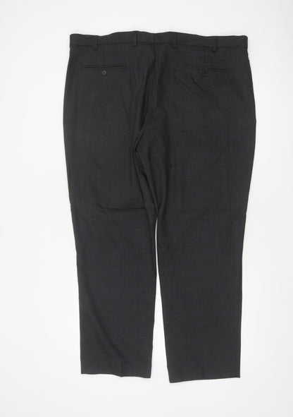 Marks & Spencer Men Grey 42 Regular Wool Blend Dress Trousers 42x29