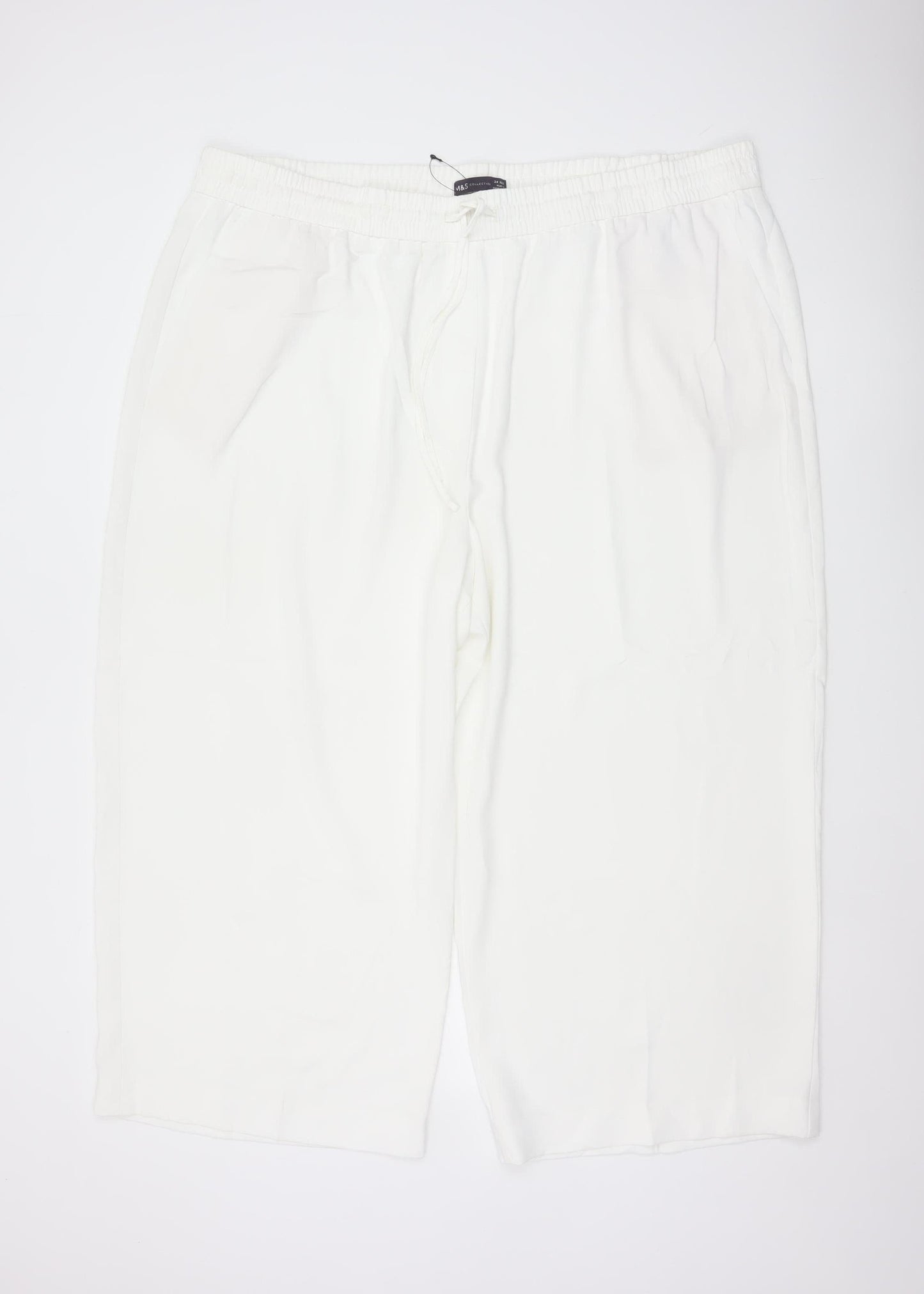 M&S Women’s White Size 24 Wide-Leg Drawstring Trousers