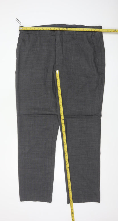 M&S Men's Grey 42in Regular Fit Wool Blend Dress Trousers 33in Leg