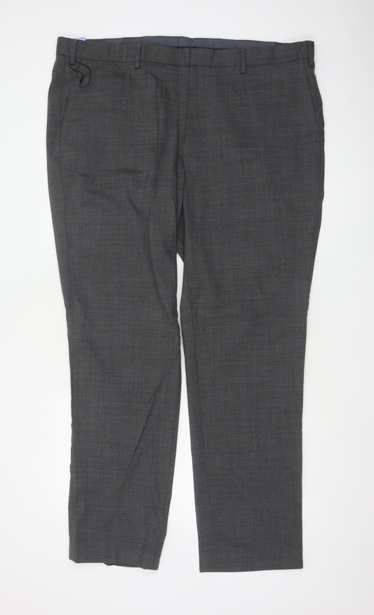 Marks and Spencer Men's Grey 44 Wool Blend Regular Fit Dress Trousers