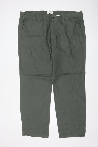Marks & Spencer Men Green 44in 33in Linen Cotton Chino Trousers