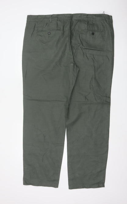 Marks & Spencer Men Green 44in 33in Linen Cotton Chino Trousers